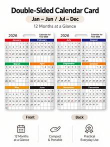 1/10pcs 2026 Portable Calendar Cards, Compact 12-Month Year Planner Bookmark With Hanging Hole For Weekly & Daily Schedule Management, Home Office Supplies, Office Desk Accessories & Christmas Planner Accessories - C - View 8