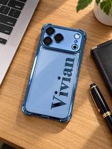 Custom Name Electroplated Four‑Corner Shockproof Phone Case Compatible With IPhone 17 18 Pro Max Laser Print Personalized Name Protective Phone Cover Drop‑Resistant Anti‑Scratch Full Wrap Phone Shell Customized Gift For Men Women Daily Travel Work Party Use - Blue - View 5