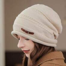 1pc Solid Color Elegant Polyester (Polyester) Korean Style Autumn/Winter Fashion New Versatile Beanie Hat Cold Weather Hat Women's Fashion Slouchy Hat Beanie Hat Letter Design Face-Slimming - One Size Fits All - View 5