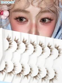 7 Pairs Of Fox Eye Style Natural, Long And Wispy False Eyelashes, Suitable For Daily And Party Makeup, Cat Eye And Fairy Style False Eyelashes, Create A Glamorous Look - Brown - View 1