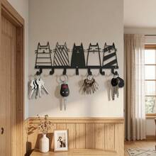 5 Cute Cat Iron Art Key Hooks, Wall‑Mounted Behind‑Door Storage Hanger, Creative Cartoon Cat Decor Wall Hanging Rack, Multi‑Functional Hooks For Entryway, Bedroom, Living Room, Kitchen & Bathroom - Multicolor - View 12