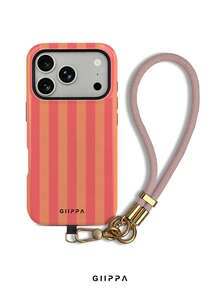 GIIPPA 1件 橘紅色垂直條紋圖案設計手機殼 + 手鍊，相容於 Phone 17 Pro Max、16 Pro Max、15 Pro Max、14 Pro Max，韓系高端時尚趣味手機殼，適用於 11/12/13/14/15/16 Pro Max Plus，男女皆宜的優雅設計，送給女友的完美禮物，適合聖誕節、情人節、復活節、婚禮季和生日 - 橘色 - 查看 1