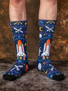 1/3 Pairs Creative Colorful Fun Space Jacquard Mid-Calf Socks, Street Style Astronaut Print Halloween Socks - Multicolor - View 9