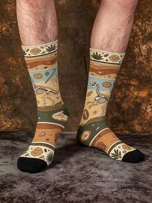 1/3 Pasang Kaos Kaki Setengah Betis Motif Dinosaurus Jacquard Warna-warni Kreatif, Gaya Jalanan, Paleontologi, Fosil, Motif Halloween - MultiWarna - View 3