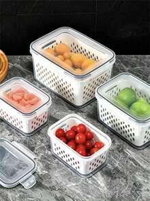 1/3 Food Strainer Basket, Household Sealed Refrigerator Storage Box With Strainer Basket And Lid, Suitable For Storing Various Fruits And Vegetables - White - View 10
