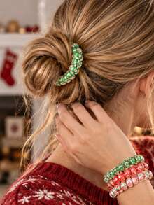 2pcs/Random Style Christmas Element Spiral Hair Tie Hair Accessories Set, Holiday Party Christmas Wear, Exquisite Gift - Multicolor - View 3
