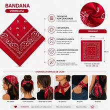 Bandana Lenço Estampado Em Poliéster Várias Cores 1 Unidade - Vermelho - Visão 2