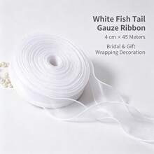 Pita Sifon Ekor Ikan Panjang 50/40/10 Yard, Lebar 4 cm, Mengalir dan Berkerut, Mudah Dipotong dan Ditata, untuk Aksesori Rambut DIY, Pita Hiasan, Pinggiran Kue, Buket, Pembungkus Kado, Dekorasi Pernikahan dan Pesta Ulang Tahun, Aksesori Penambah Suasana - Putih - View 18