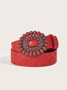 2pcs Women's Vintage Turquoise Print Leather Belts Suitable For Daily Use - Multicolor - View 2