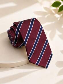 1 buah dasi bisnis tenun kepadatan tinggi 8cm motif garis diagonal merah tua & biru, unisex. - Garis-garis merah tua dan biru - View 1