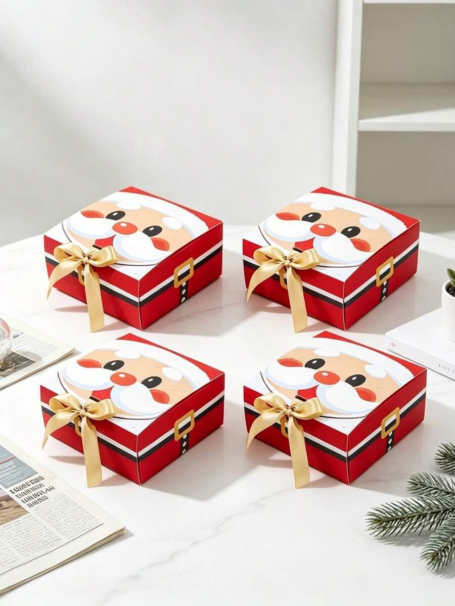 5pcs Christmas Creative Folding Paper Boxes, Cute Cartoon Pattern Gift Boxes, Snack Candy Handheld Gift Packaging Boxes