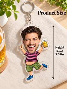 1pc Custom Photo Funny Beer Guy Acrylic Keychain, Personalized Face Cartoon Body Key Chain, Birthday Gift For Him, Funny Novelty Gift For Beer Lover,Beer Festival Favors - Multicolor - View 7