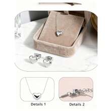 Cute Stainless Steel Jewelry Set, Heart Design, Suitable For Daily Wear Or Valentine's Day Gift - Silver - View 5