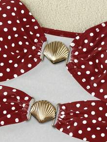 Maillot de bain une pièce sans bretelles rouge avec pois blancs et découpes pour femmes, maillot de bain une pièce élégant et décontracté pour les vacances à la plage et les fêtes - Multicolore - Voir 7