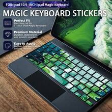 Full Keyboard Stickers For Computer, Amber Green, Starry Purple Ink Wash Star Cluster Pattern, Suitable For 10.9-INCH Magic Keyboard, Independent Key Cut, Perfect Size To Beautify Computer, Waterproof, Wear-Resistant, Non-Fading, Easy To Apply And Removable Without Residue, Multiple Patterns Available - View 7