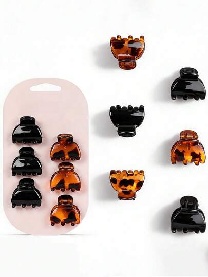 6/3/1pc Women's Mini Hair Claw Clips - Tortoiseshell Color, Fashionable Small Hair Clips, Bangs Clips, Strong Hold For Buns And Bangs, No Snagging, Women's Hair Accessories