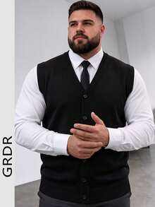 GRDR سترة كارديجان محبوكة مقاس كبير للرجال، ضرورية للخريف/الشتاء، ملابس كاجوال يومية - الأسود - مشاهدة 2