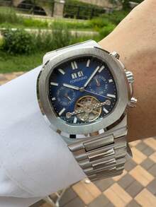 FORSINING 1pc Fashion Tourbillon Skeleton Automatic Mechanical Watch For Men Moon Phase Design Business Men Watches Top Brand Luxury Wristwatches - one-size - View 13