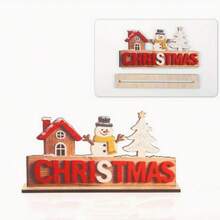 Christmas Letter Base Wooden Desktop Decor, 3 Styles Available: Snowman House, Santa Claus & Reindeer, Faceless Design, Hand-Painted Solid Wood Craft, Includes Stable Base For Display, Desktop & Countertop Decoration, Creates Winter Holiday Atmosphere, Holiday Home Decor Gift - A - View 5