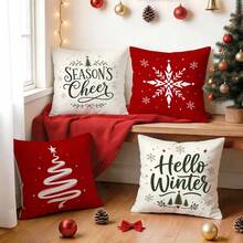 4pcs/1pc Minimalist Red Background Christmas Text Pattern Pillow Case, Single-Sided Printed Pillow Case, Suitable For Living Room Bedroom Home Decor, All Season Pillow Case - Multicolor - View 10