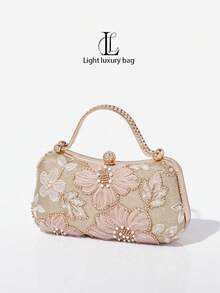 New Women's Floral Sequin Beaded Clutch, 3D Mesh Flower Sequins Evening Bag, Gold Handle Formal Wedding Bridal Bag, Party Holiday Gift (Random Pattern) - Gold - View 7