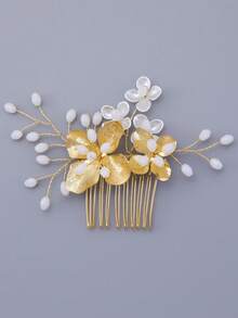 1 buah Sisir Rambut Berhiaskan Kristal Bunga dan Daun Emas Bergaya Vintage, Cocok untuk Pernikahan, Sehari-hari, Pesta & Festival, Aksesori Rambut Wanita - Emas - View 2