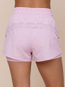 VUTRU 1pc High Waist 2in1 Sports Shorts With Built-In Pockets Mesh Patchwork For Running And Fitness - Baby Pink - View 3