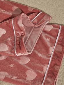 Women's Autumn/Winter Heart & Star Pattern Velvet Trim Front Pocket Long Sleeve Pants Pajama Set Loungewear - Dusty Pink - View 8