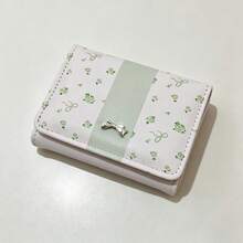 High Aesthetic Floral Bow Wallet, Women's Minimalist Short Wallet, Three-Fold Student Folding Snap Card Holder Coin Purse - Multicolor - View 7