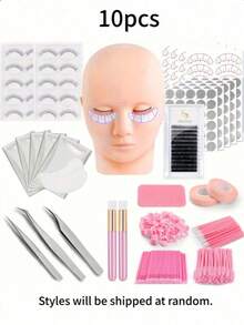 False Eyelash Tool Set, Model Head, Tweezers, Brush, Practice Eyelashes, Dense Eyelash Positioning Stickers, Cleaning Brush, Glue Ring Set, Tools For Beginners To Practice Eyelash Extensions - Dusty Pink - View 13