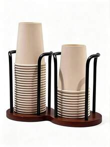 1pc Solid Tone Disposable Cup Holder, Modern Style Wood & Metal Material Double Slot Shape With Curved Frame Detail, Neat Storage Function Paper Cup Dispenser, For Cafe Kitchen Counter Home Office Daily Use All Season Tabletop Decor - Multicolor - View 14