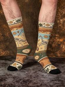 1/3 Pasang Kaos Kaki Setengah Betis Motif Dinosaurus Jacquard Warna-warni Kreatif, Gaya Jalanan, Paleontologi, Fosil, Motif Halloween - MultiWarna - View 2
