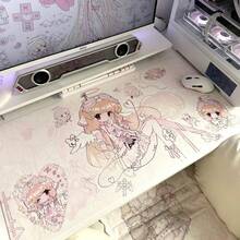 Kawaii Anime Angel Girl PU Leather Desk Mat, Large Pink Cute Cartoon Print Mouse Pad, Waterproof Non-Slip Table Protector, Aesthetic Keyboard Pad For Gaming Room Desk Decor - View 4