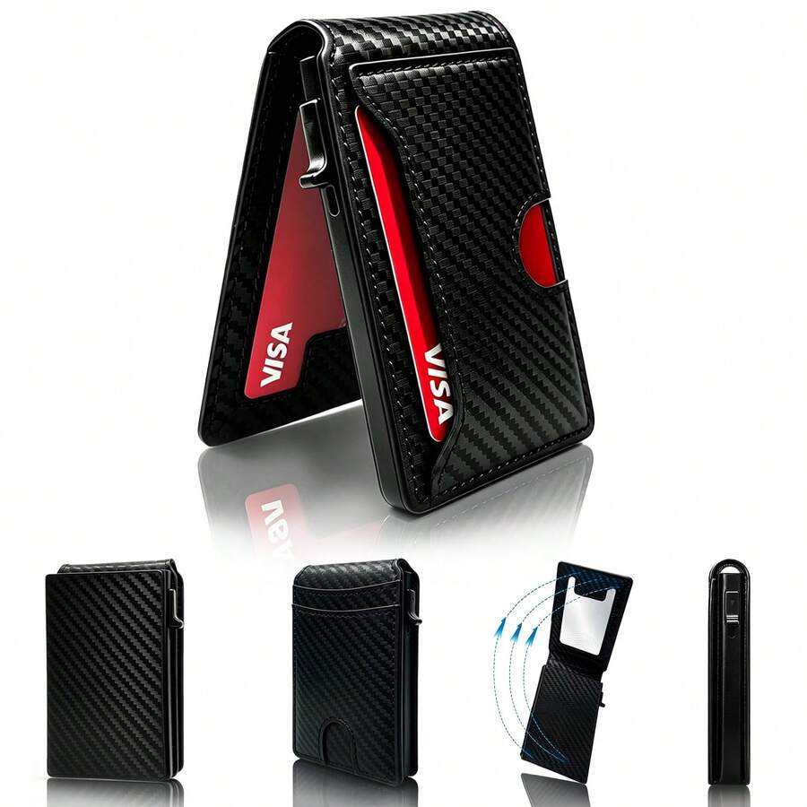 KAIDUCH Cash Compartment Pop-Up Card Wallet, Ultra-Thin Minimalist Men's RFID Card Holder, For Quick Cash And ID Access, Men's Portable Front Pocket Wallet Quick Pop-Up Compact Wallet 2026 Men's/Boyfriend/Husband Accessory Gift - Black - View 1