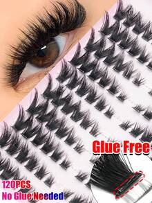 120pcs Self-Adhesive False Eyelashes D Curl Fluffy Soft Lightweight Single Cluster DIY Eyelash Growth Product Natural Look Self-Adhesive Eyelashes - C - View 1