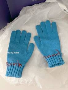 Vintage Design Solid Color Knitted Gloves For Women, Warm Finger-Separated Touchscreen Woolen Gloves, Unique Contrast Stitching Niche Versatile Outdoor Cold-Proof Gloves - Multicolor - View 7