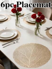 12pcs, Gold Hollow PVC Placemats, Washable Tabletop Decor Mats, Non-Slip Odorless Tableware Pads, Durable Highly Attractive Coasters, Suitable For Restaurants, Cafes, Homestays, Applicable For Festivals, Parties, Gatherings, Birthdays, Weddings, Dinner Parties. - Multicolor - View 12