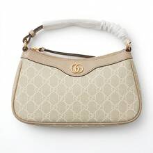 GUCCI Women's Vintage Geometric Print Mini Shoulder Bag, Gold Chain Zipper Crescent-Shaped Hobo Handbag, Suitable For Daily Wear - View 3