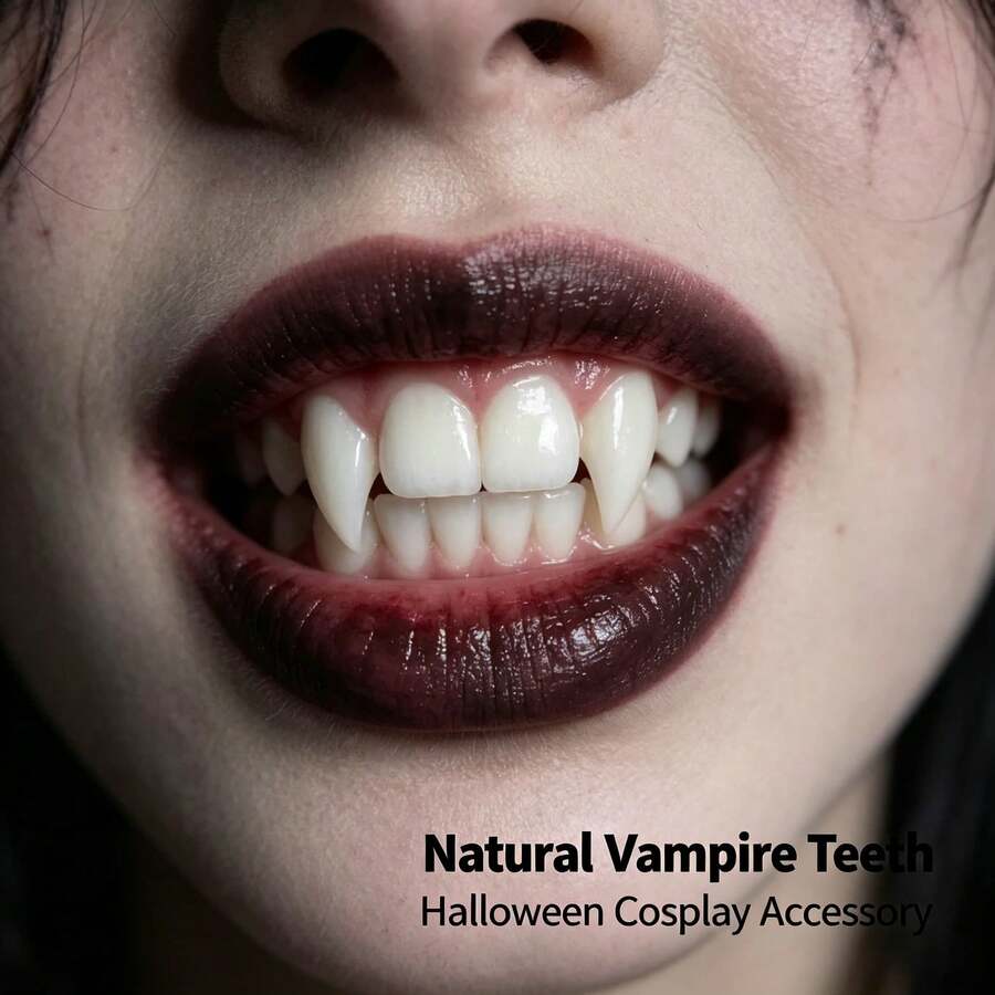 1 Pair 1.5cm Vampire Fangs, Halloween Resin False Teeth, Cosplay Costume Prop, Gothic Vampire Zombie Denture Party Supplies - White - View 1