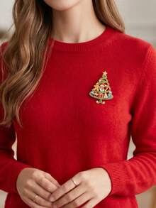 Julgransformad strassbrosch, snögubbe och pepparkaksgubbe med presentklocka, dekorativt tillbehör för kappa, tröja och väska, rolig dekorativ badge som julpartygåva - A - Visa 7