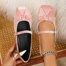 Women's Velvet Mary Jane Flat Shoes With Square Toe, Buckle Strap, Comfortable Plus Size Elegant Flat Shoes For Spring And Autumn - Pink - View 2