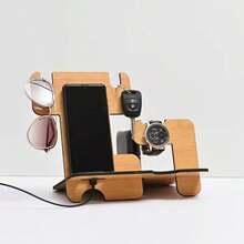 1 Set Wooden Desktop Organizer With Phone Holder, Suitable For Home Office, Phone Stand, Gift For Men, Husband - Wooden Organizer For Desk, Shelf, Dining Table - Wooden Stand For Smartphone, Tablet - View 6