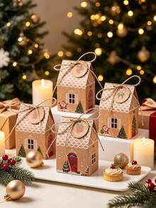 12pcs/24pcs/48pcs/ Christmas Party Gift Candy Cookie Paper Boxes Christmas Atmosphere Decoration Christmas House Boxes - View 16