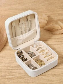 Contemporary Mini Jewelry Box, Zipper Travel Organizer For Necklaces, Earrings, Rings, Bracelets, Compact & Secure - White - View 11