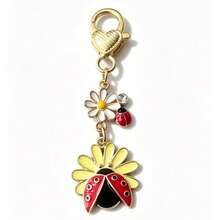 Cute Flower Ladybug Bag Charm Keychain, Enamel Floral Pendant With Heart-Shaped Clasp, Fashion Accessory For Women's Handbags And Backpacks - Quantity - View 9