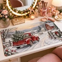 1pc Christmas Vintage Red Truck Mouse Pad, Snowy Farmhouse Winter Scene Extended Desk Mat For Home Office, Gaming And Holiday Decor - View 4