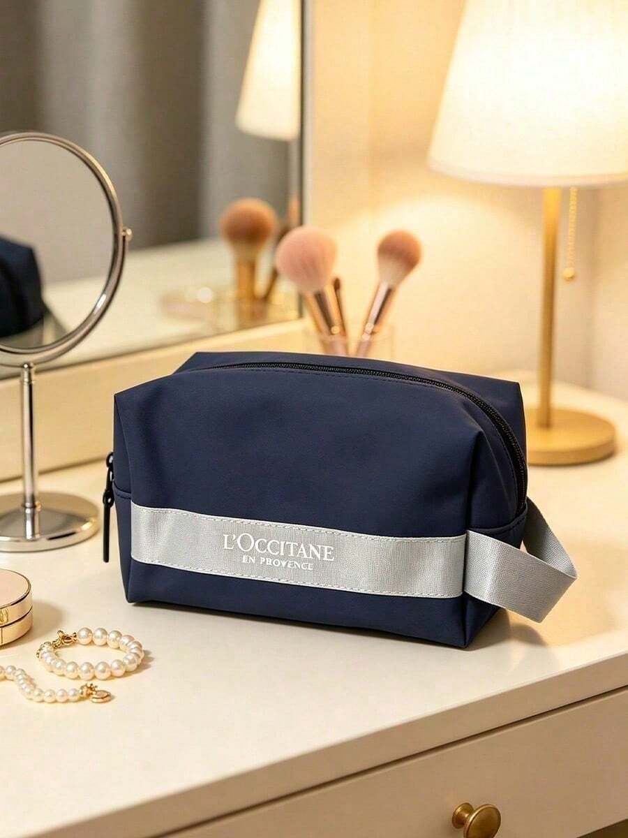 L'Occitane Portable Zippered Cosmetic Bag, Soft Fabric Large Capacity Makeup Storage Pouch, Waterproof Travel Toiletry Bag, Skincare Accessories Gift LOCCITANE-GIFT-42 - Black - View 1
