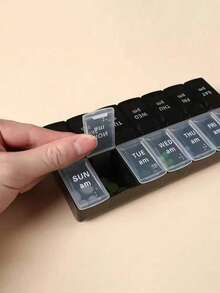 Large Capacity Portable 14-Compartment Pill Organizer, Weekly Pill Box, Multi-Functional Travel Pill Dispenser, Convenient For Daily Medication, Essential Health Supplies For Students, Transparent Leak-Proof Design, Easy Daily Medication Management, Perfect For Home And Travel - Transparent Black - View 6