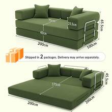 2-Seater Foldable Sofa Bed, 62'' Convertible Sleeper Sofa, Spring Folding Floor Couch With With Pillow Back Support Armrest, 4-In-1 Futon Sofa Bed For Living Room - Green - View 7