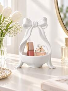 Double-Bow Jewelry Organizer Stand - Elegant Ribbon Design, Includes Anti-Tarnish Storage Pouches; Velvet Cherry-Blossom Pink Stand Suitable For Vanity Tables. Living Room Desktop Organizer And Home Decor, Small Item Storage And Organization, Jewelry Storage, Multi-Purpose Desktop Decoration, Suitable For Jewelry, Keys, Wireless Earphones, Storage, Suitable For Placing Small Things, Home Decor, Commemorative Gift, Birthday Gift - Multicolor - View 7